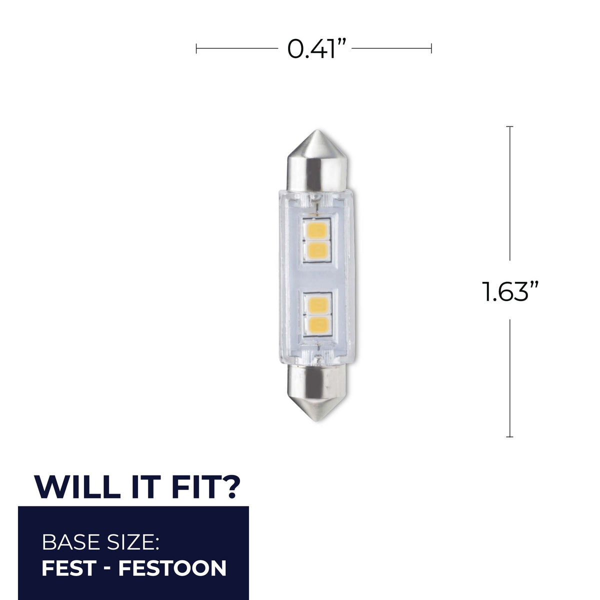 Bulbrite LED Mini T3 Non – Dimmable Festoon Base 24V Light Bulb 20W Equivalent 2700K, Warm White, Clear, 3-Pack