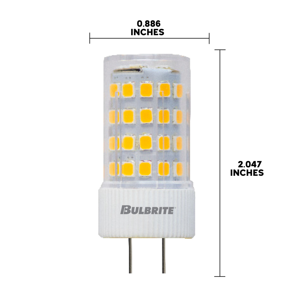 Bulbrite T7 Miniature LED Light Bulb, 5W, 60W Equivalent, 2700K, GY6.35 Base, Clear Finish, 2-Pack