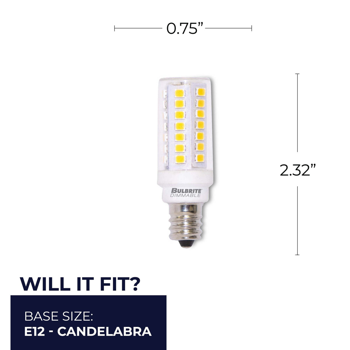 Bulbrite 5 – Watt T6 LED Light Bulb, Dimmable (550 Lumen, 2700K Warm White, 25000hrs) E12 Base, 2-Pack