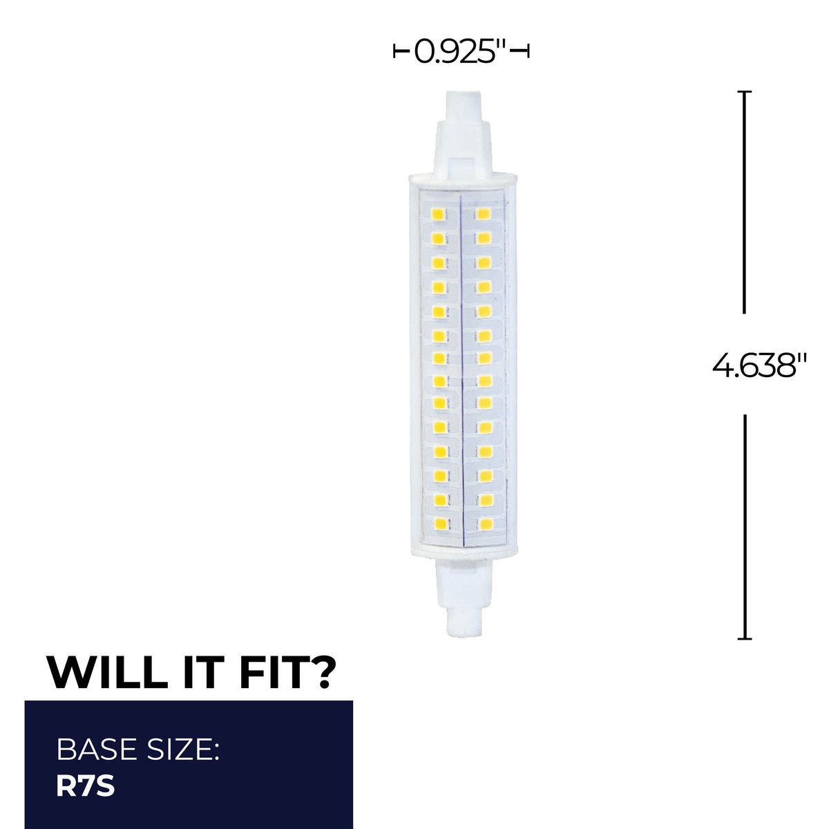 Bulbrite LED10R7S/30K/L/D 10W 120V Dimmable Clear J – Type LED Mini Light Bulbs with Recessed Single Contact (R7S) Base, 3000K Soft White Light, 1100 Lumens, 2-Pack