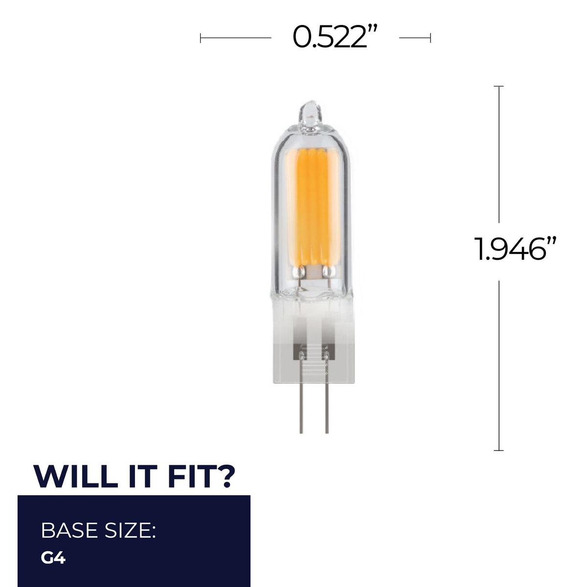 Bulbrite LED Filament 1.8W Dimmable T5 Light Bulb with Clear Glass Finish and (G4) Base – 3000K Soft White Light, 140 Lumens, 4-Pack