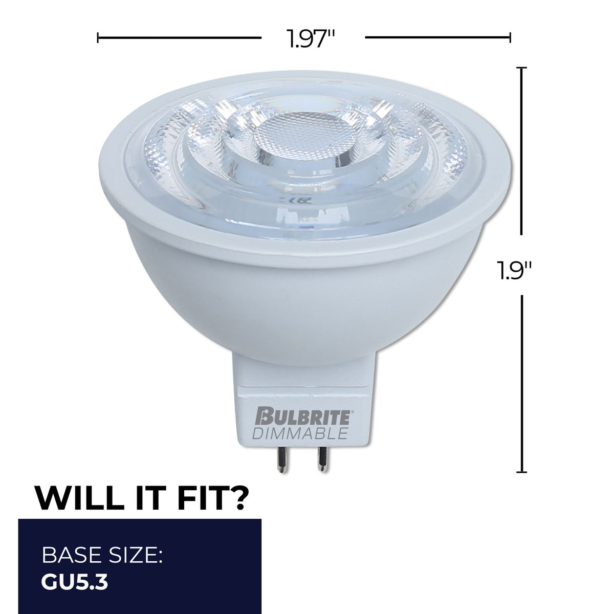 Bulbrite MR16 LED Light Bulb, 6W, 50W Equivalent, 2700K, GU5.3 Base, White Finish, Dimmable, 2-Pack