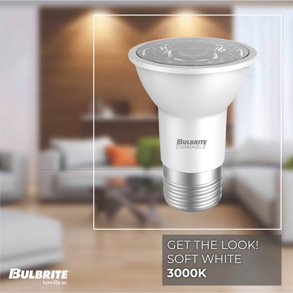 Bulbrite PAR16 LED Light Bulb, 6W, 50W Equivalent, 3000K, E26 Base, White Finish, Dimmable, 4-Pack