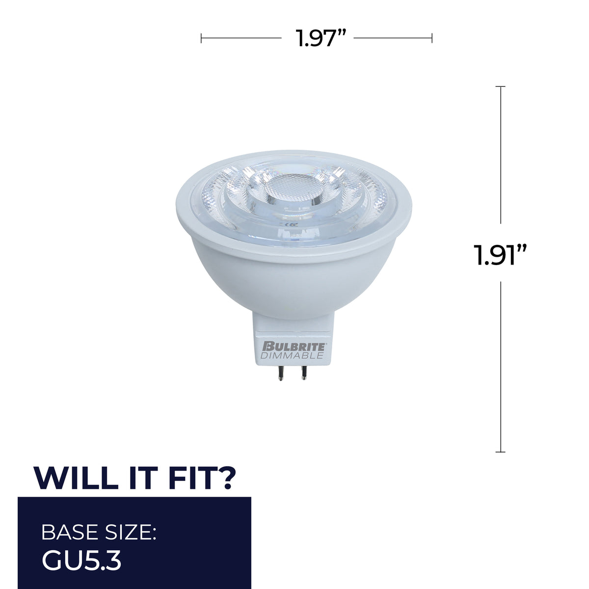 Bulbrite MR16 LED Reflector Bulb, 6.5W, 50W Equivalent, 3000K, GU5.3 Base, White Finish, Dimmable, 3-Pack