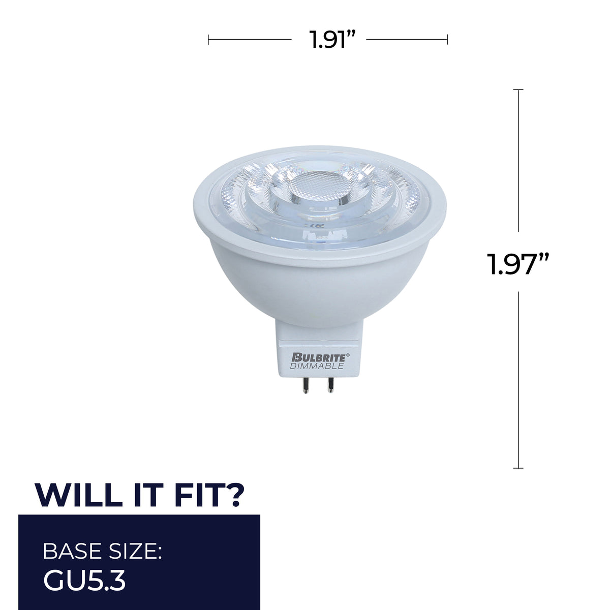 Bulbrite MR16 LED Light Bulb, 7W, 75W Equivalent, 3000K, GU5.3 Base, White Finish, Dimmable, 4-Pack