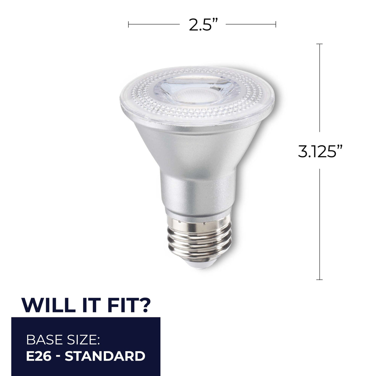 Bulbrite 7W Dimmable PAR20 Wet Rated Flood LED Light Bulbs with E26 Medium Base, 3000K Soft White Light, 500 Lumens, 6-Pack