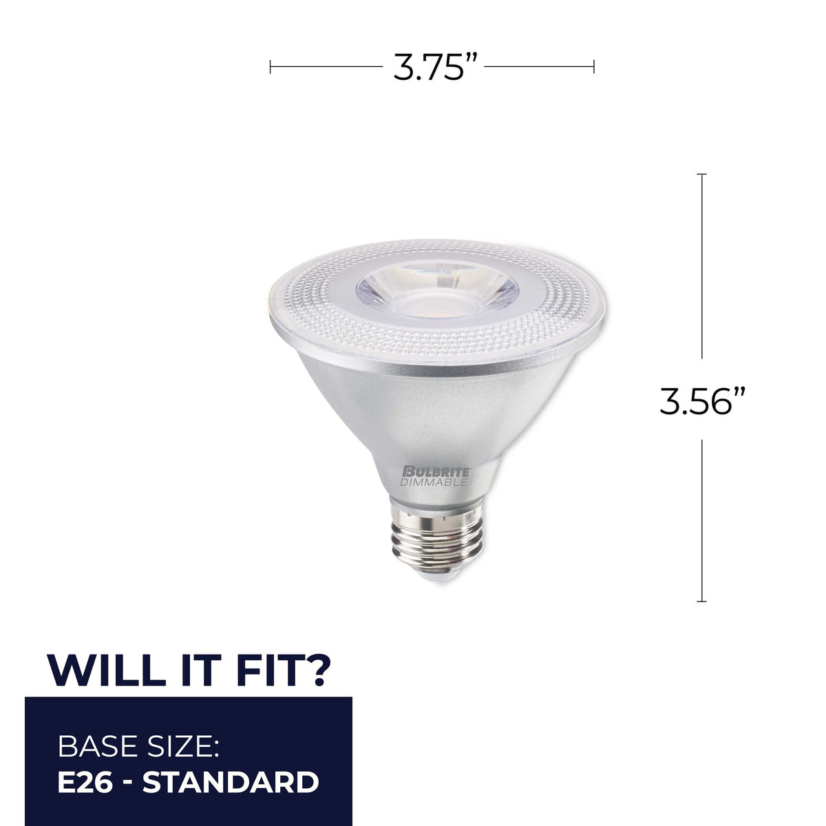 Bulbrite PAR30 LED Light Bulb, 10W, 75W Equivalent, 2700K, E26 Base, Silver Finish, Dimmable, 6-Pack, 3.563-Inch Length