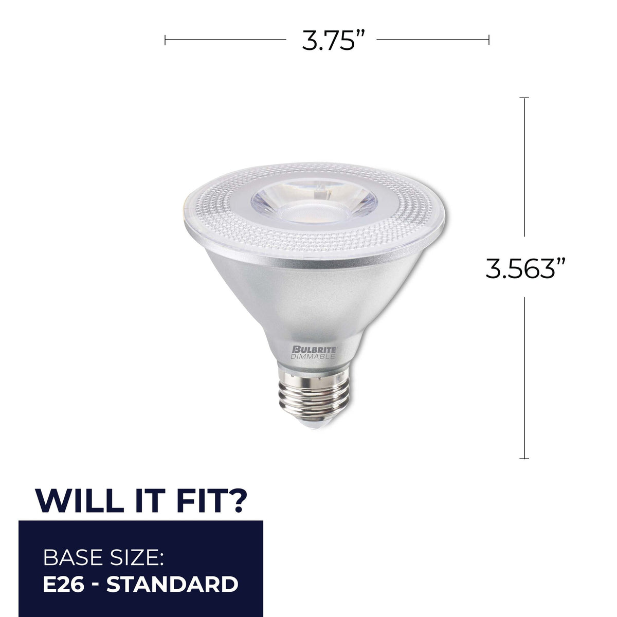 Bulbrite PAR30 LED Reflector Bulb, 10W, 75W Equivalent, 3000K, E26 Base, Silver Finish, Dimmable, 6-Pack, 3.563-Inch Length