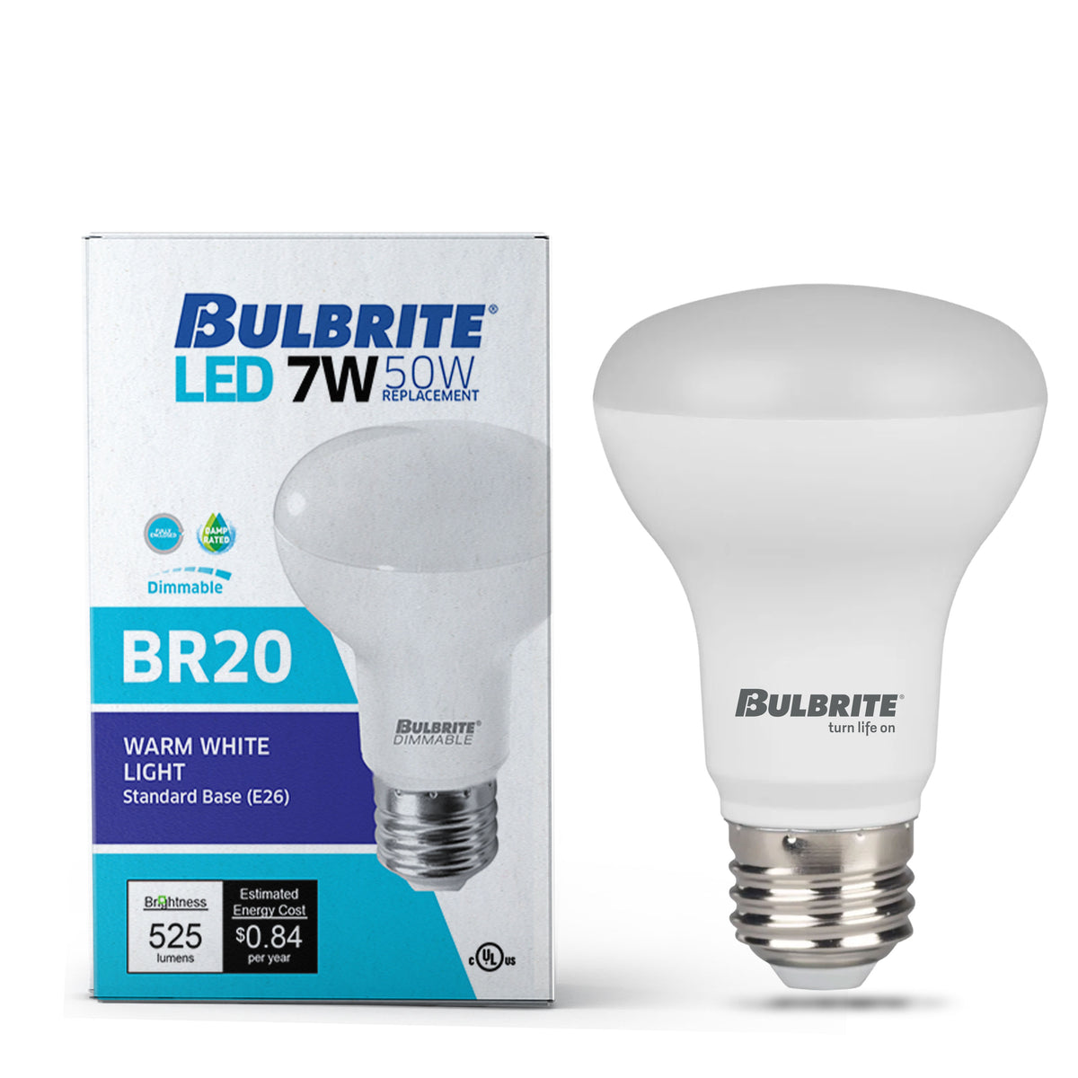 Bulbrite LED Filament 7W Dimmable BR20 Light Bulb with Frost Glass Finish and E26 Medium Base – 2700K Warm White Light, 525 Lumens, 4-Pack