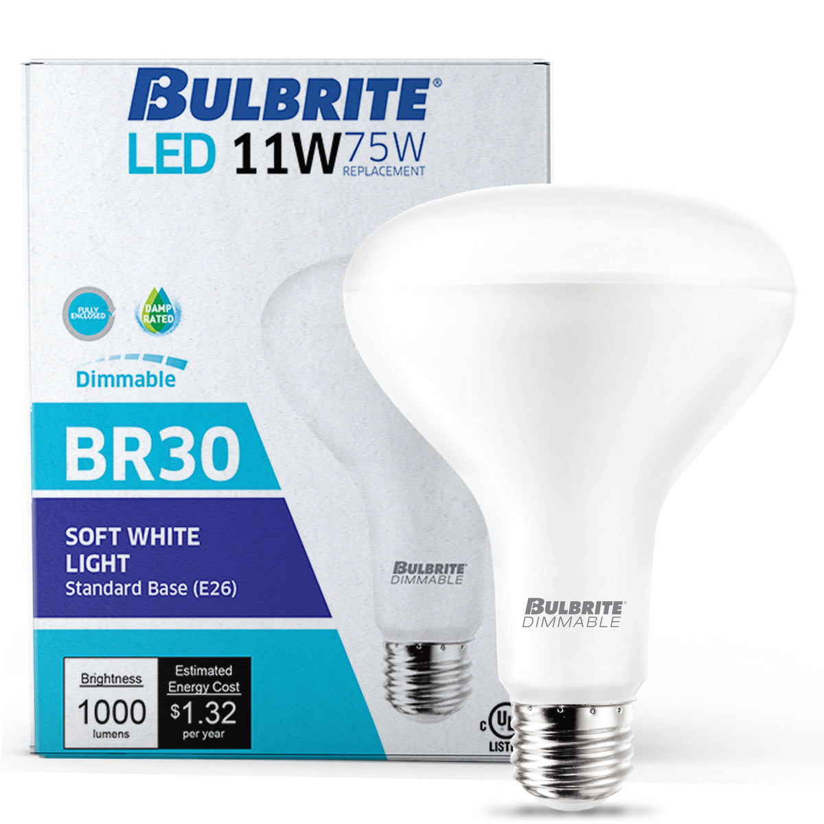 Bulbrite LED Filament 11W Dimmable BR30 Light Bulb with Frost Glass Finish and E26 Medium Base – 3000K Soft White Light, 1000 Lumens, 4-Pack