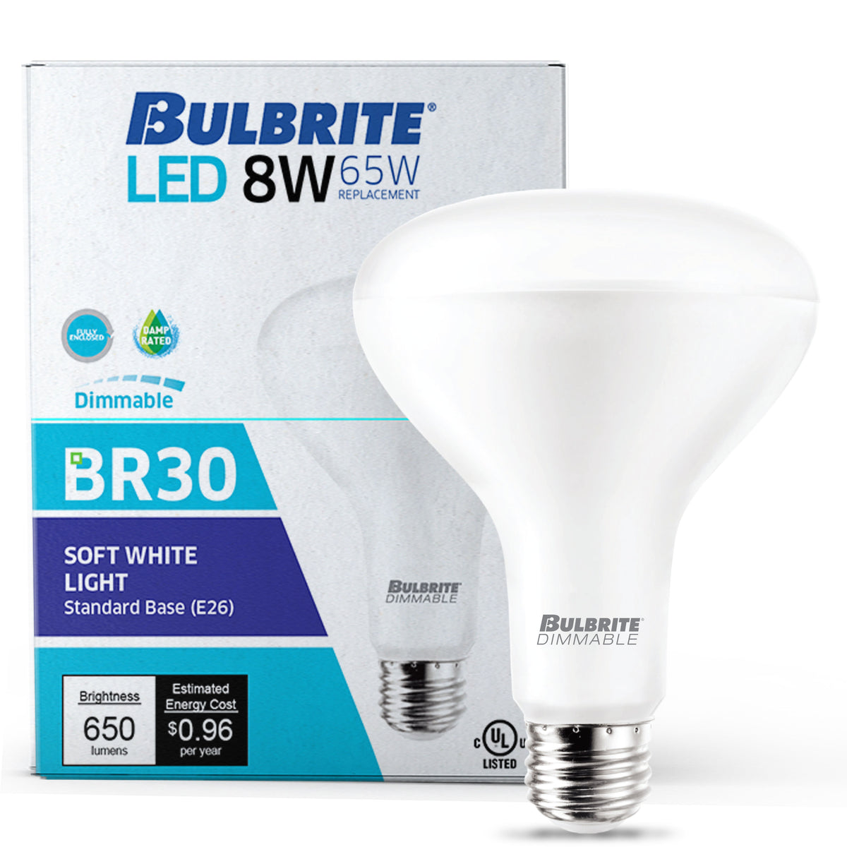 Bulbrite LED Filament 8W Dimmable BR30 Light Bulb with Frost Glass Finish and E26 Medium Base – 3000K Soft White Light, 650 Lumens, 24-Pack