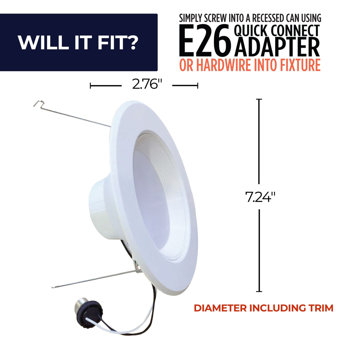 Bulbrite 14W Adjustable 5/6"Integrated LED Recessed Downlight with E26 Quick Connect Adaptor, 4000K Cool White Light, 1100 Lumens, 4-Pack