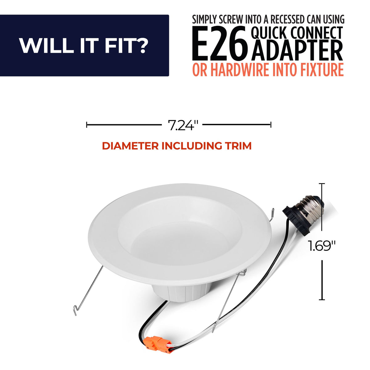Bulbrite 14W Adjustable 5/6" Integrated LED Recessed Downlight with E26 Quick Connect Adapter, 5CCT – 27/30/35/40/50K, 1100 Lumens, 4-Pack
