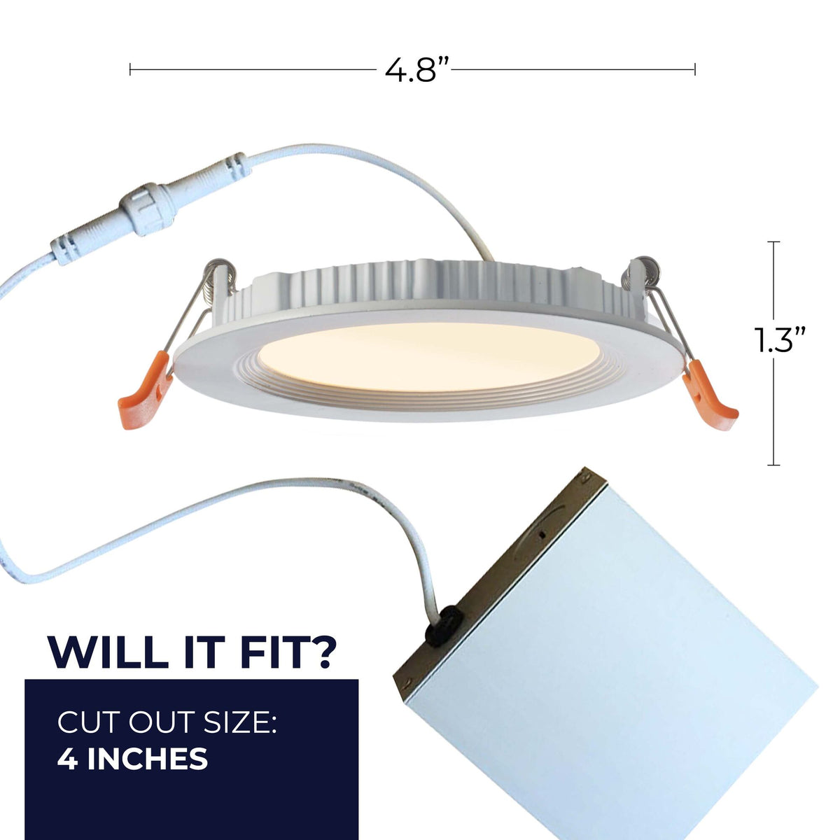 Bulbrite 4'' LED Canless Recessed Downlight, 9W, 65W Equivalent, 2700K, Hard Wired, White Finish, Dimmable, 2-Pack, 650 Lumens