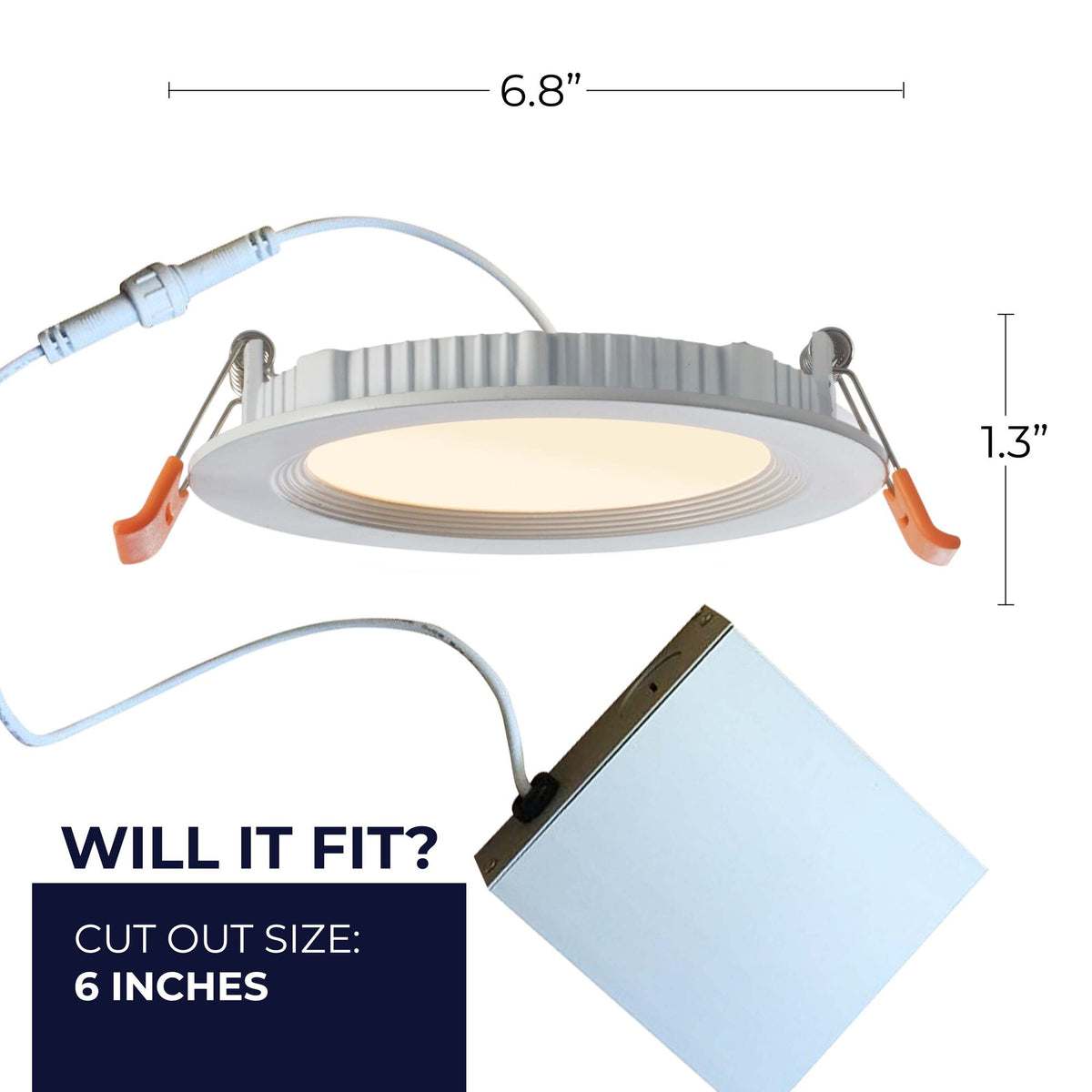 Bulbrite 6'' LED Canless Recessed Downlight, 14W, 75W Equivalent, 3000K, Hard Wired, White Finish, Dimmable, 2-Pack