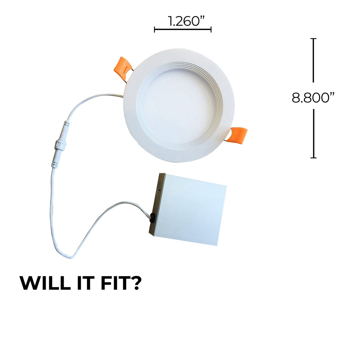 Bulbrite 8'' LED Canless Recessed Downlight, 18W, 100W Equivalent, 4000K, Hard Wired, White Finish, Dimmable, 2-Pack