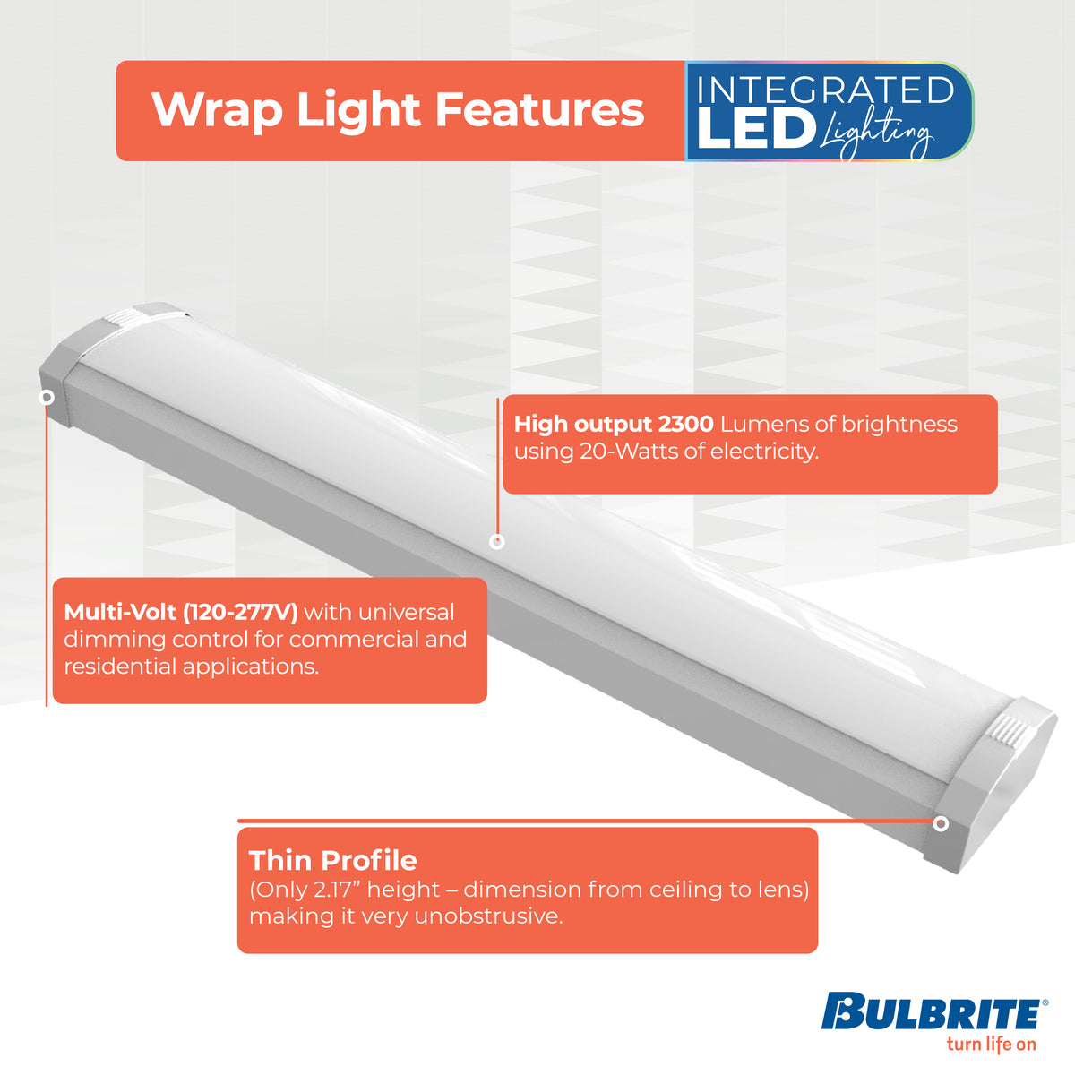 Bulbrite 24'' LED Wraparound Light, 20W, 3000K, Hard Wired, White Finish, Dimmable