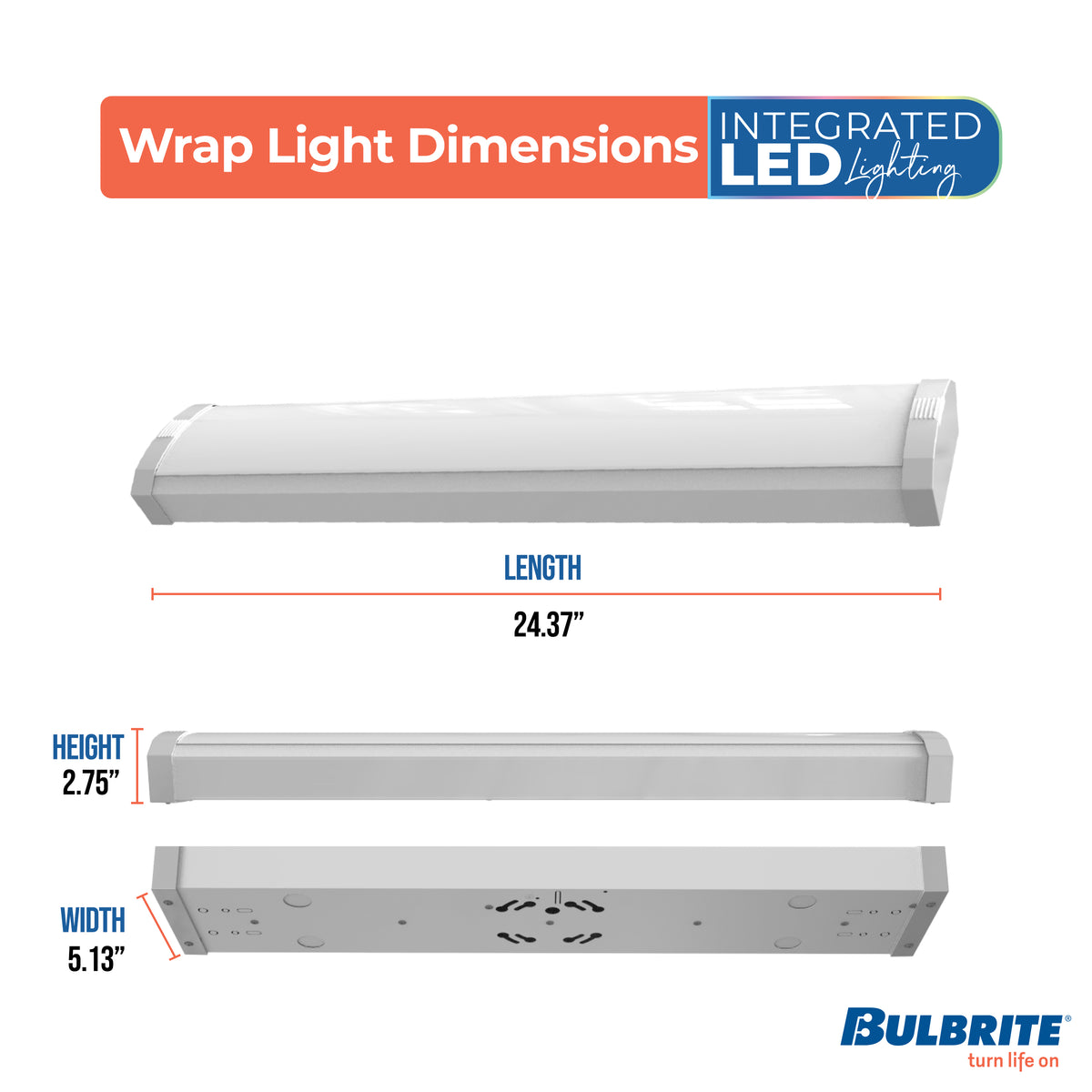 Bulbrite 24'' LED Wraparound Light, Color Selectable, 20W, 2700K/3000K/3500K/4000K/5000K, Hard Wired, White Finish, Dimmable