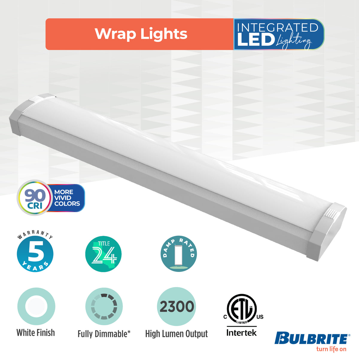 Bulbrite 24'' LED Wraparound Light, Color Selectable, 20W, 2700K/3000K/3500K/4000K/5000K, Hard Wired, White Finish, Dimmable