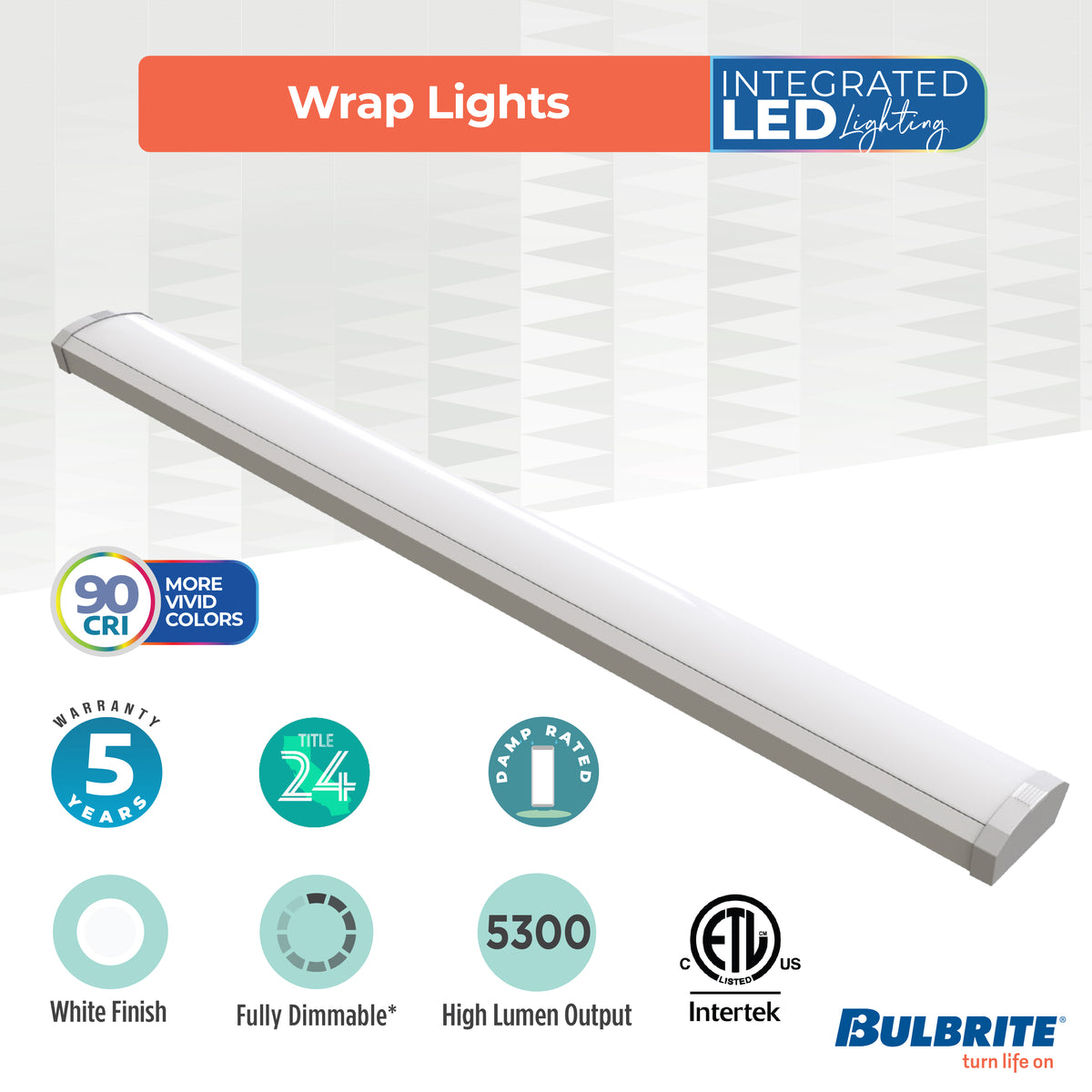 Bulbrite 48'' LED Wraparound Light, 46W, 3000K, Hard Wired, White Finish, Dimmable