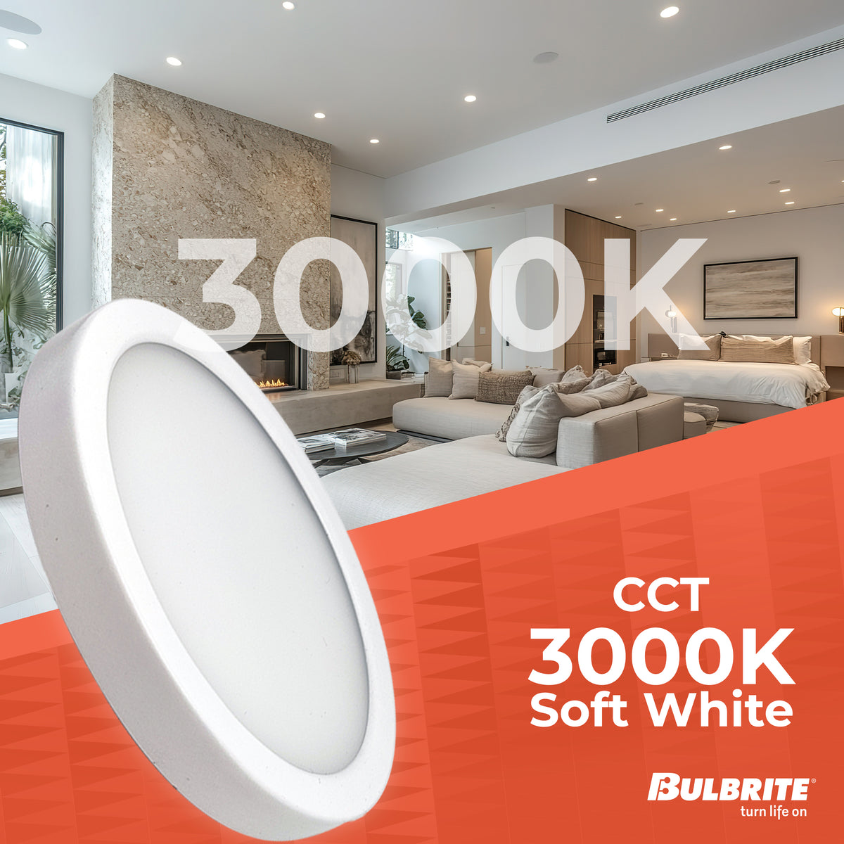 Bulbrite 5'' LED Flush Mount Light, 10.3W, 60W Equivalent, 3000K, E26 Adapter Base, White Finish, Dimmable