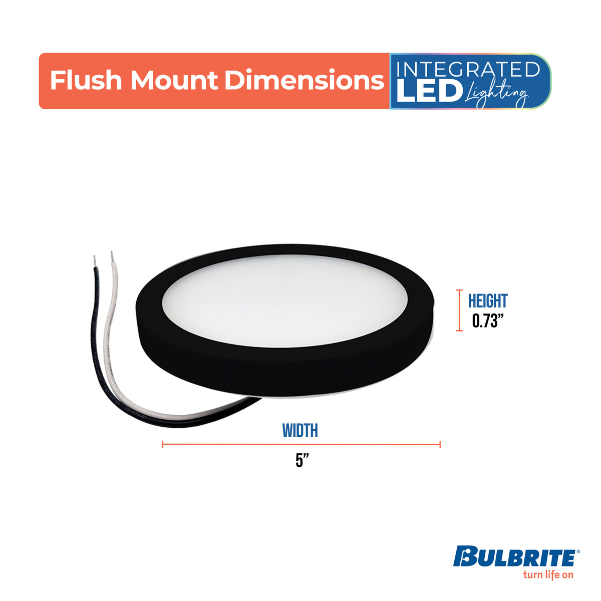 Bulbrite 5'' LED Flush Mount Light, 10.3W, 60W Equivalent, 3000K, E26 Adapter Base, Black Finish, Dimmable