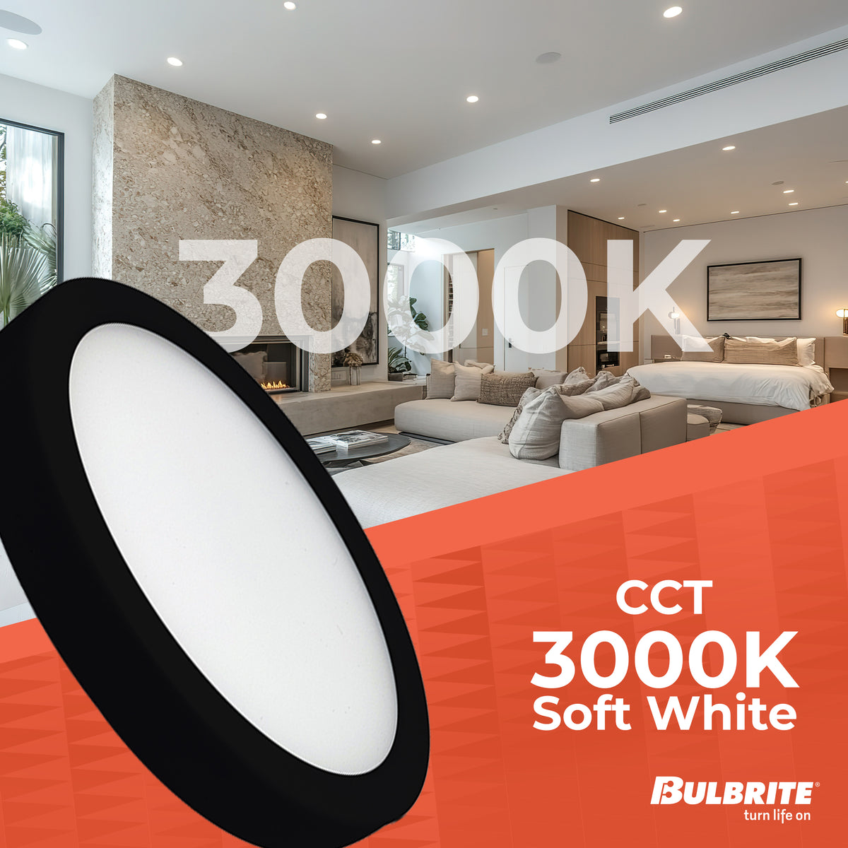 Bulbrite 5'' LED Flush Mount Light, 10.3W, 60W Equivalent, 3000K, E26 Adapter Base, Black Finish, Dimmable