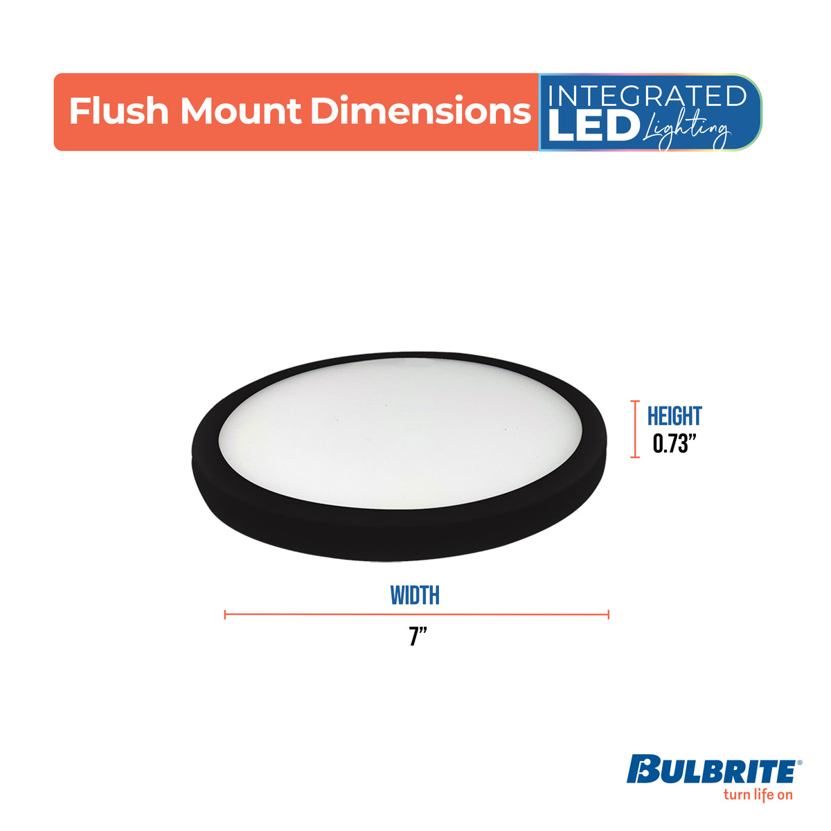 Bulbrite 7'' LED Flush Mount Light, 14W, 75W Equivalent, 3000K, E26 Adapter Base, Black Finish, Dimmable
