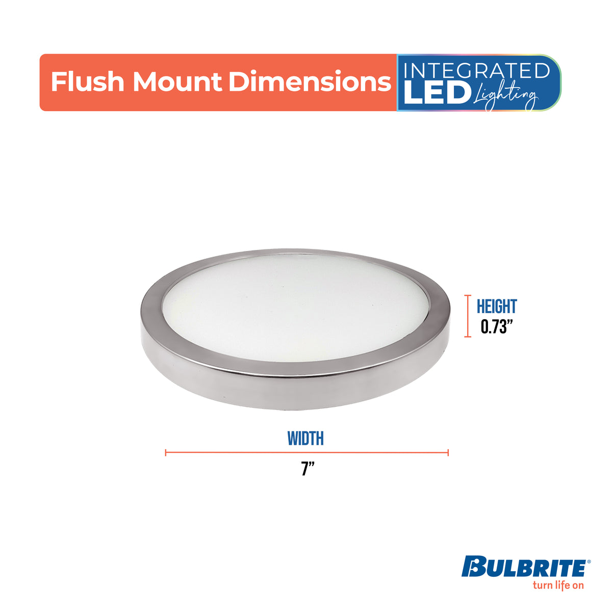Bulbrite 7'' LED Flush Mount Light, 14W, 75W Equivalent, 3000K, E26 Adapter Base, Nickel Finish, Dimmable