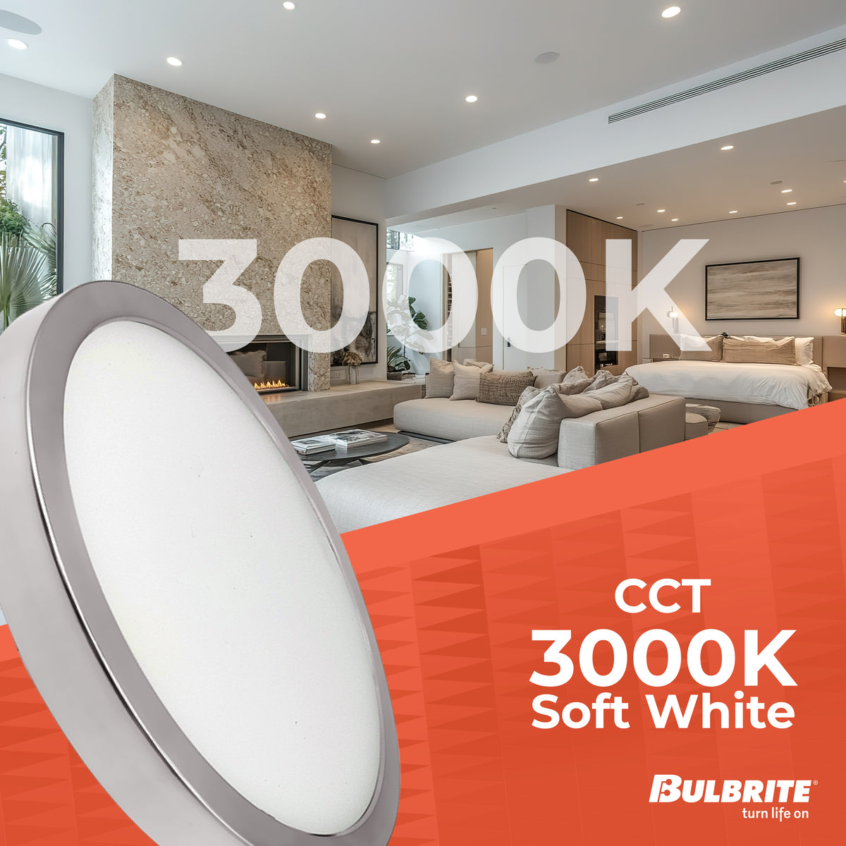 Bulbrite 7'' LED Flush Mount Light, 14W, 75W Equivalent, 3000K, E26 Adapter Base, Nickel Finish, Dimmable