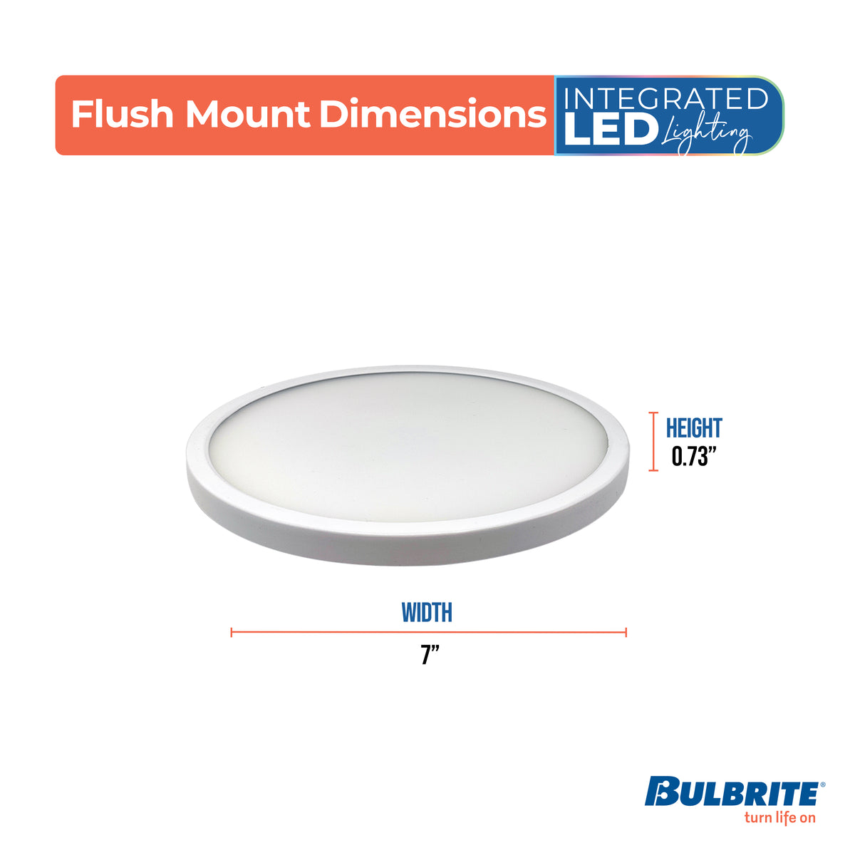 Bulbrite 7'' LED Flush Mount Light, Color Selectable, 14W, 75W Equivalent, 2700K/3000K/3500K/4000K/5000K, E26 Adapter Base, White Finish, Dimmable