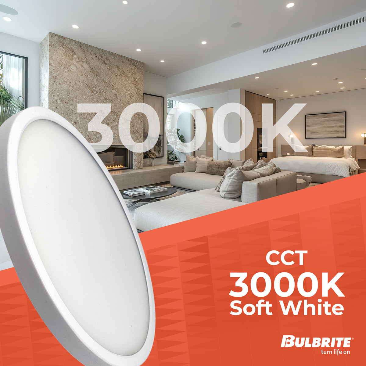 Bulbrite 9'' LED Flush Mount Light, 17W, 90W Equivalent, 3000K, E26 Adapter Base, White Finish, Dimmable