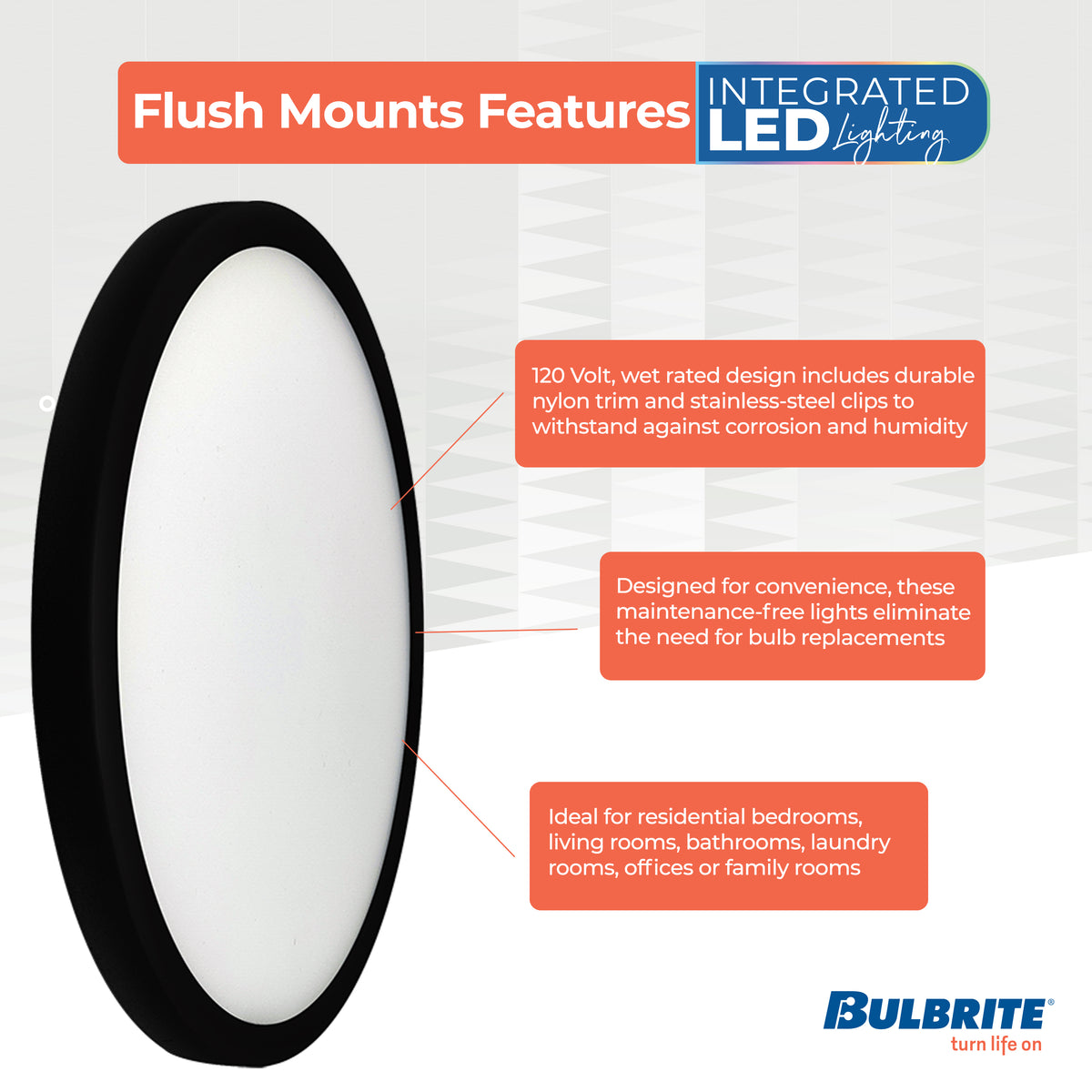 Bulbrite 9'' LED Flush Mount Light, 17W, 90W Equivalent, 3000K, E26 Adapter Base, Black Finish, Dimmable