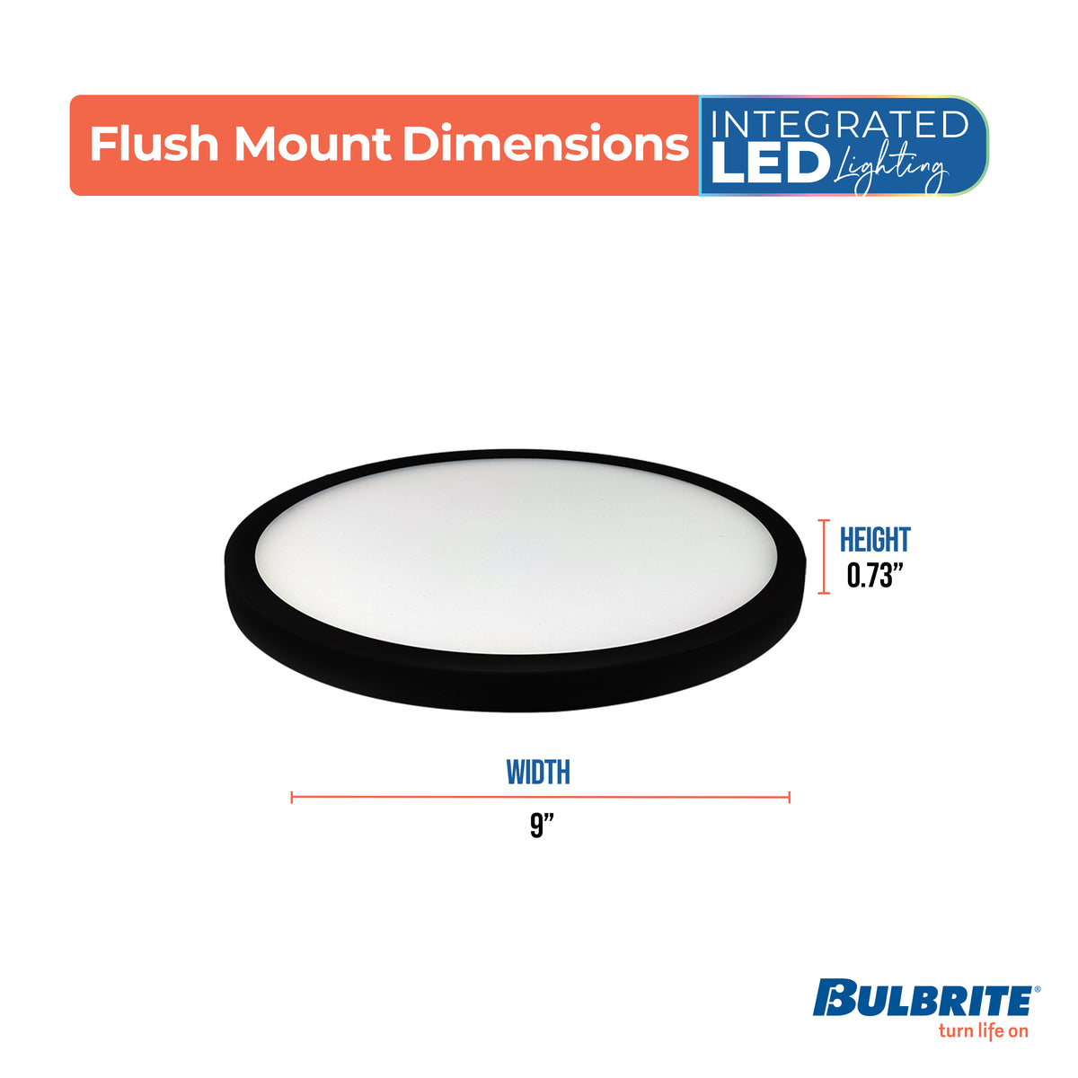 Bulbrite 9'' LED Flush Mount Light, 17W, 90W Equivalent, 3000K, E26 Adapter Base, Black Finish, Dimmable