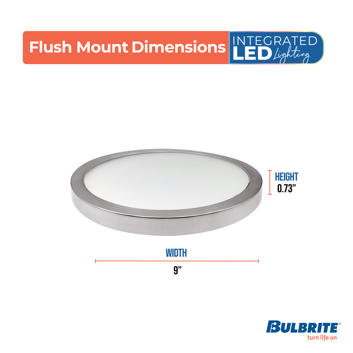 Bulbrite 9'' LED Flush Mount Light, 17W, 90W Equivalent, 3000K, E26 Adapter Base, Nickel Finish, Dimmable