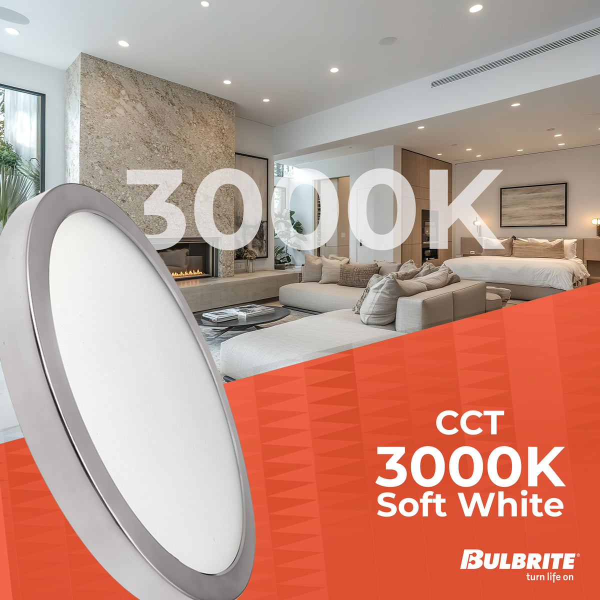 Bulbrite 9'' LED Flush Mount Light, 17W, 90W Equivalent, 3000K, E26 Adapter Base, Nickel Finish, Dimmable