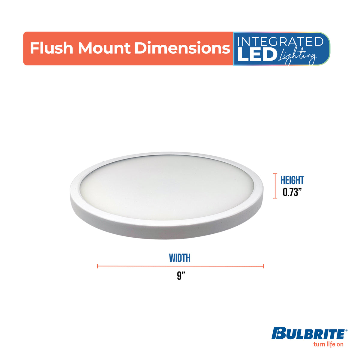 Bulbrite 9'' LED Flush Mount Light, Color Selectable, 17W, 90W Equivalent, 2700K/3000K/3500K/4000K/5000K, E26 Adapter Base, White Finish, Dimmable