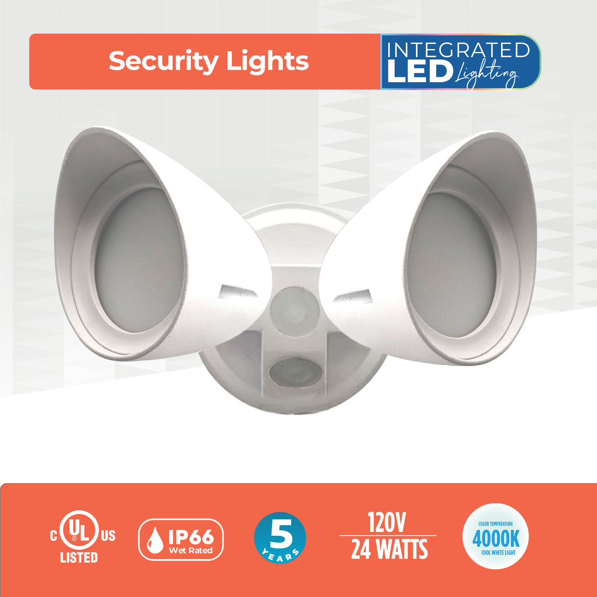 Bulbrite LED Security Flood Light, 24W, 120W Equivalent, 4000K, Hard Wired, White Finish