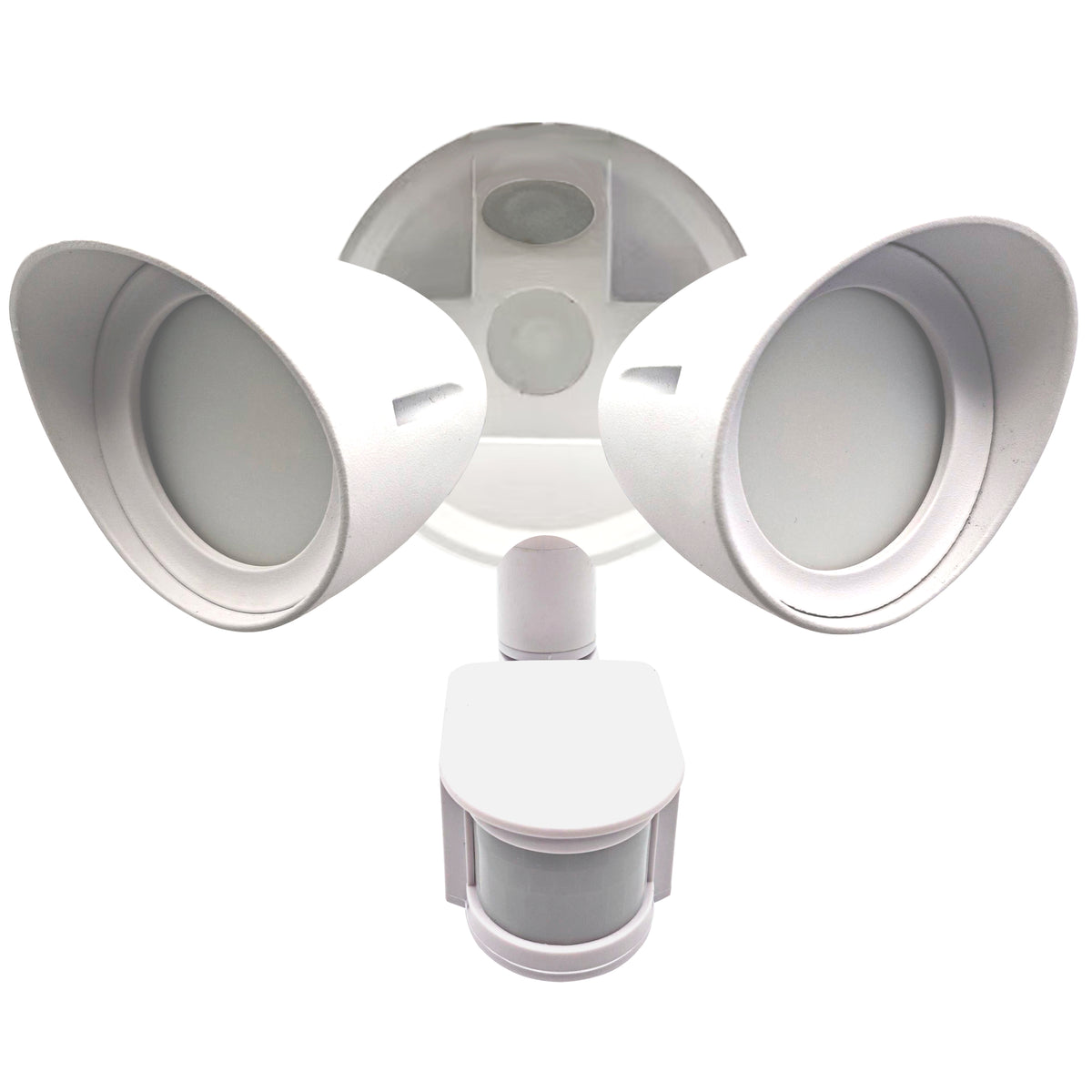Motion Sensor / Dusk-To-Dawn Wired Outdoor 2-Head LED Security Flood Light, White Finish