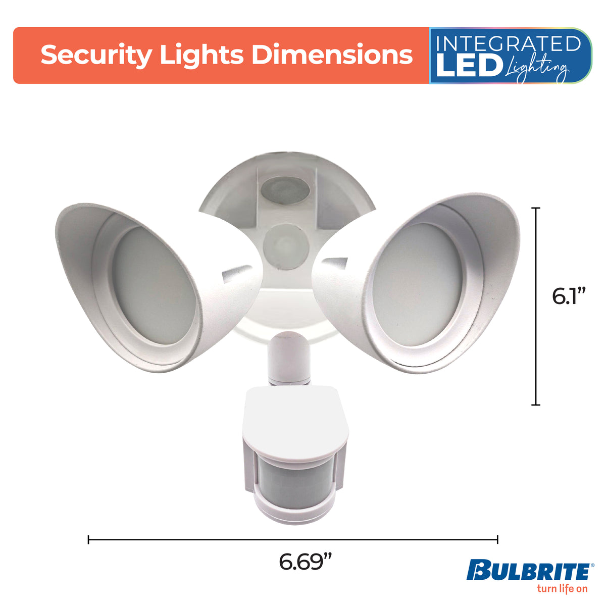 Bulbrite LED Security Flood Light, Motion Sensor + Dusk-to-Dawn, 24W, 120W Equivalent, 4000K, Hard Wired, White Finish