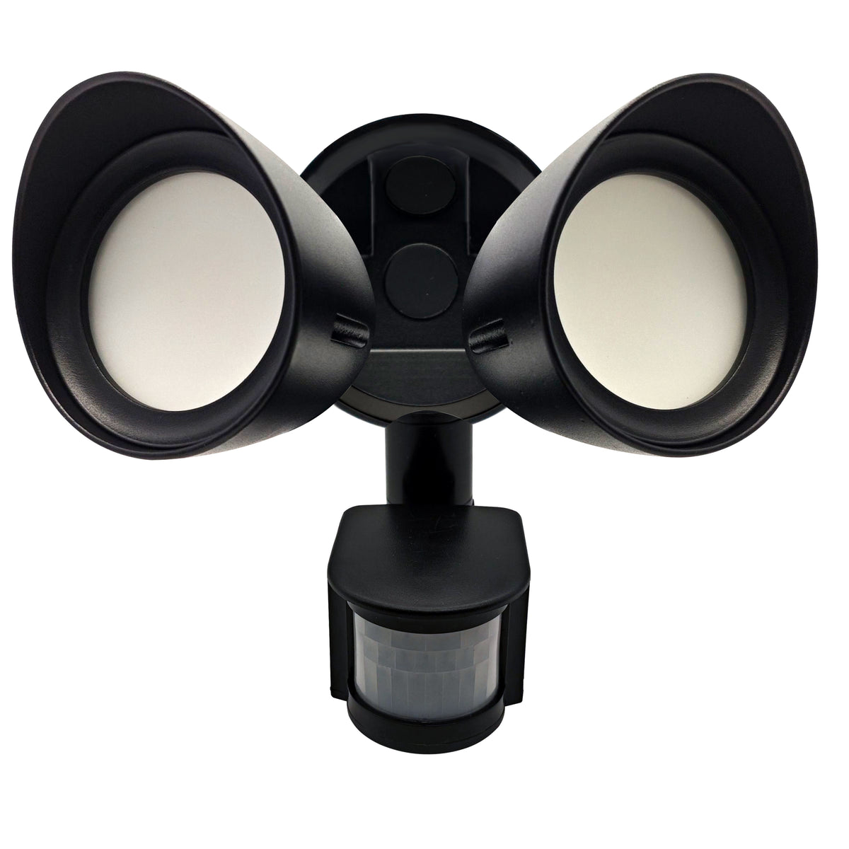 Motion Sensor / Dusk-To-Dawn Wired Outdoor 2-Head LED Security Flood Light, Black Finish