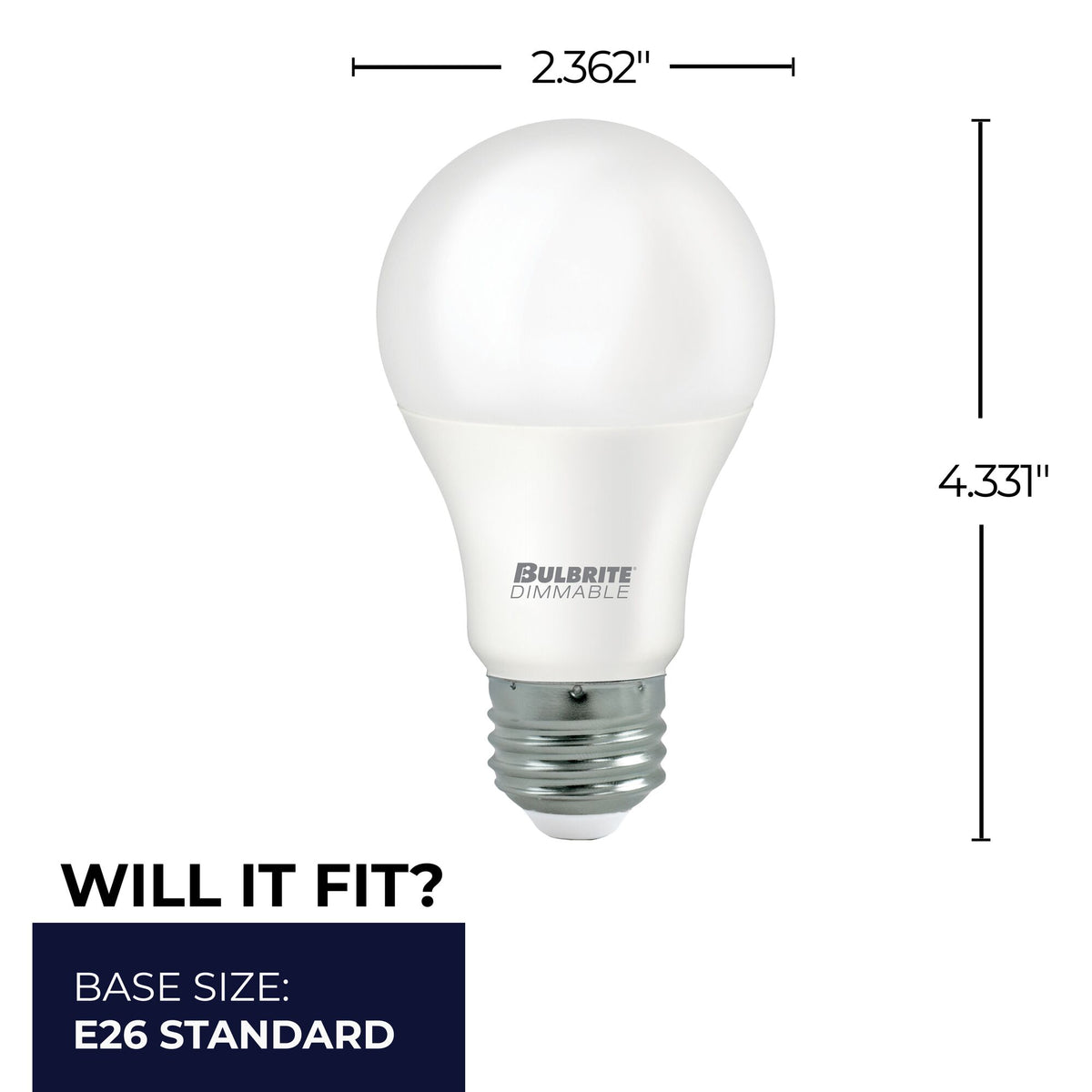 Bulbrite A19 Filament LED Light Bulb, 9W, 60W Equivalent, 2700K, E26 Base, Frost Finish, Dimmable, 24-Pack