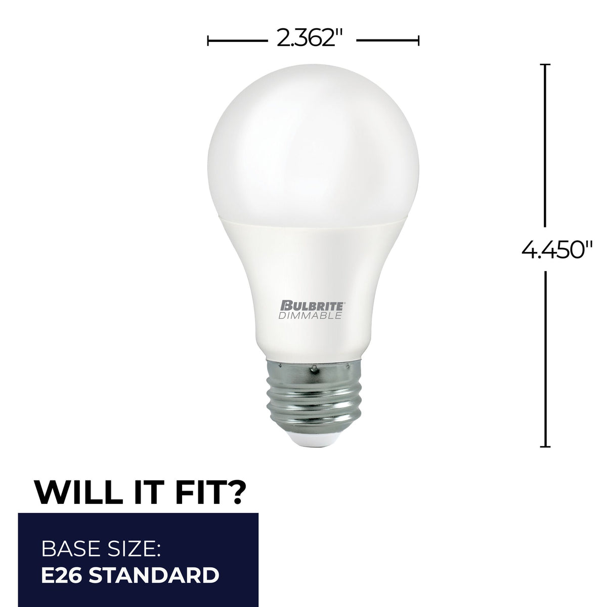Bulbrite 11W Dimmable Frost A19 LED Light Bulbs with E26 Medium Base, 3000K Soft White Light, 1100 Lumens, 4-Pack