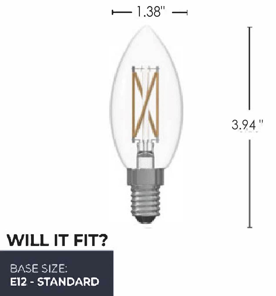 Bulbrite LED Filament 4W Dimmable B11 Light Bulb with Clear Glass Finish and E12 Candelabra Base – 2700K Warm White Light, 350 Lumens, 36-Pack