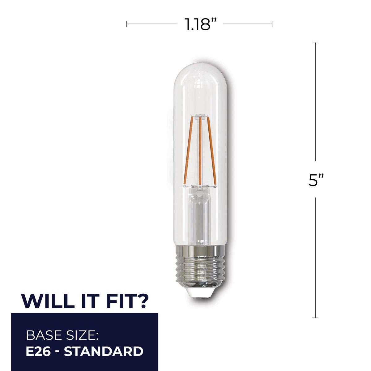 Bulbrite 5W Dimmable Clear Filament T9 E26 Medium Base LED Bulb – 500 Lumens, 2700K, and 80 CRI, 8-Pack