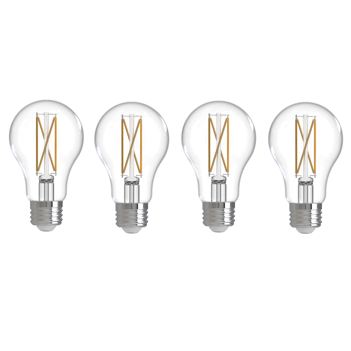 LED Filament Pack of 4, 7.6 Watt Dimmable A19 Light Bulb with Clear Finish and Medium Screw E26 Base - 3000K (Soft White Light) 800 lumens