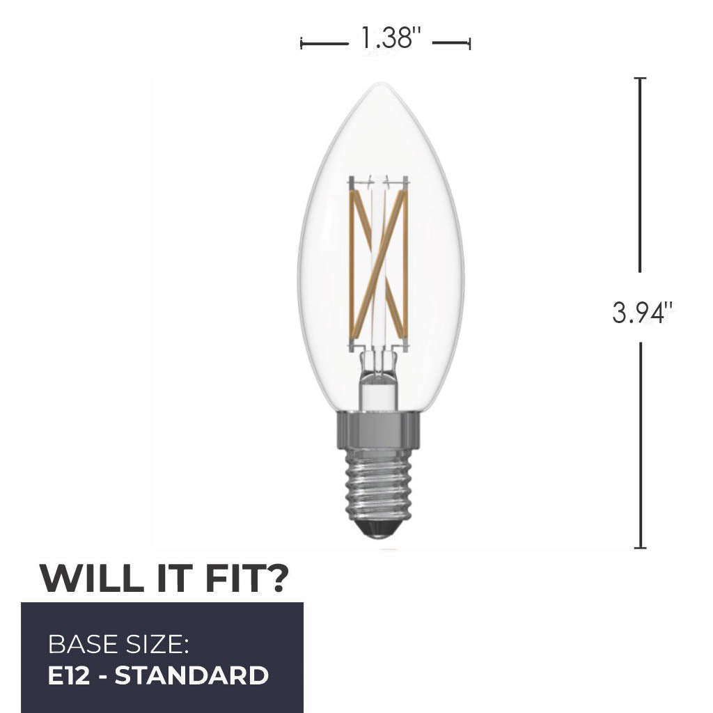 Bulbrite B11 Filament LED Light Bulb, 5.1W, 60W Equivalent, 3000K, E12 Base, Clear Finish, Dimmable, 6-Pack