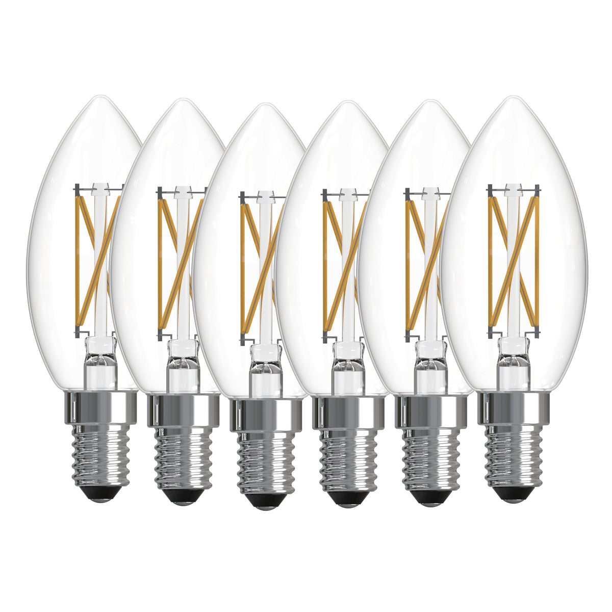 LED Filament Pack of 6, 4.1 Watt Dimmable B11 Light Bulb with Clear Finish and Candelabra Screw E12 Base - 4000K (Cool White Light) 400 lumens