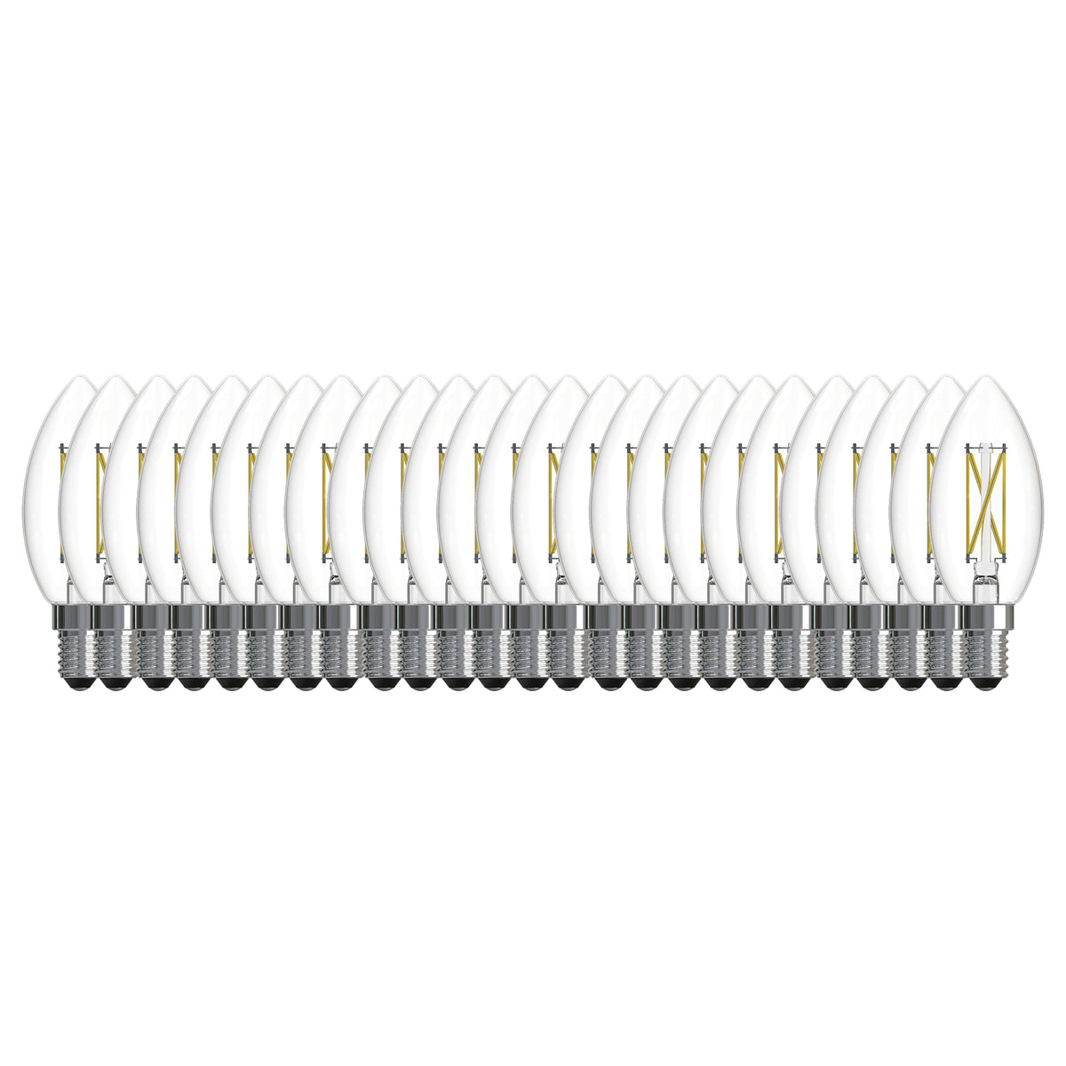 LED Filament Pack of 25, 5.1 Watt Dimmable B11 Light Bulb with Clear Finish and Candelabra Screw E12 Base - 3000K (Soft White Light) 500 lumens