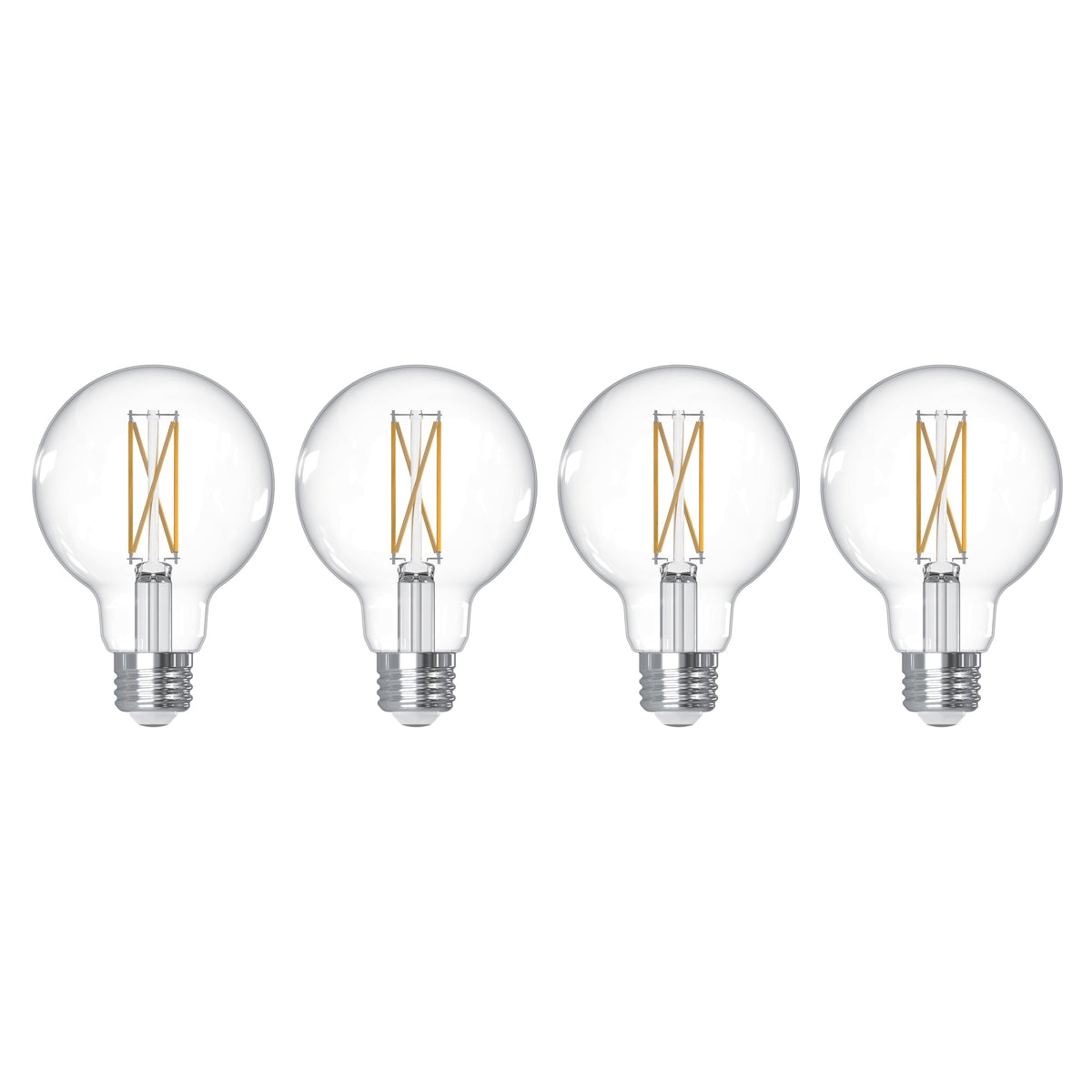 LED Filament Pack of 4, 7.6 Watt Dimmable G25 Light Bulb with Clear Finish and Medium Screw E26 Base - 4000K (Cool White Light) 800 lumens